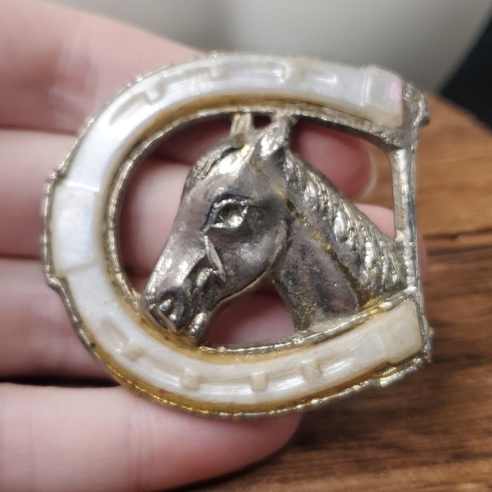 Horse shoe‎ equestrian collectible sterling silver belt buckle antique